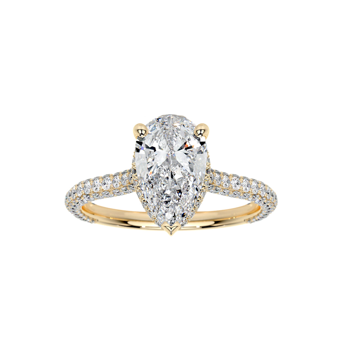 14K Certified Lab Diamond Ladies Ring Pear Yellow Gold 3.02CTW