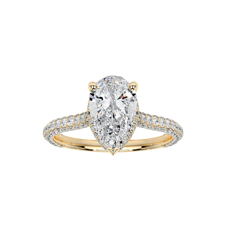 14K Certified Lab Diamond Ladies Ring Pear Yellow Gold 3.02CTW