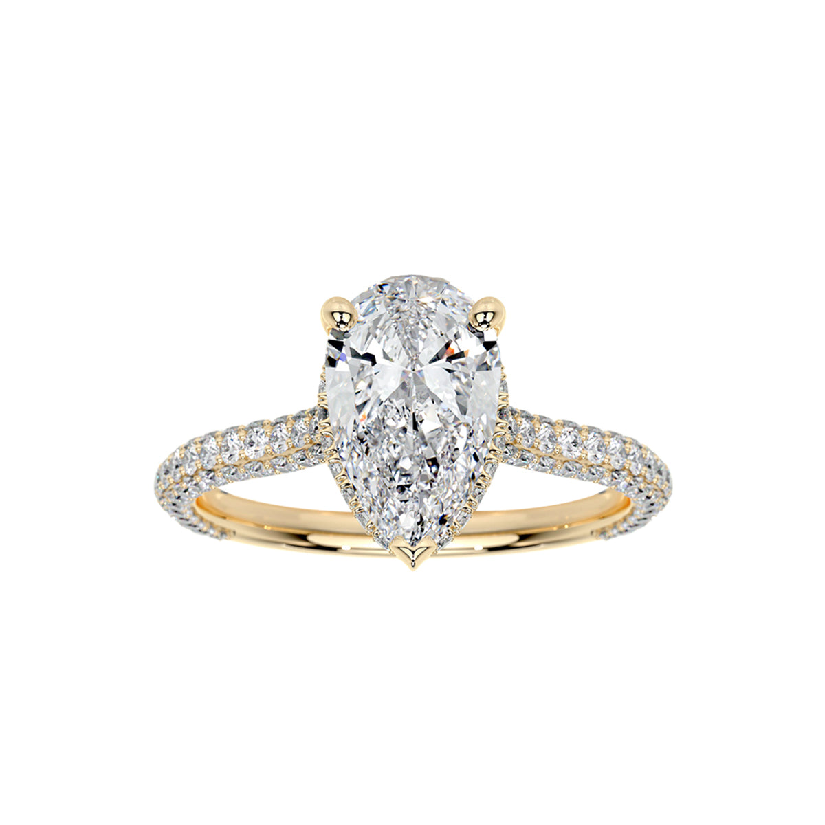 14K Certified Lab Diamond Ladies Ring Pear Yellow Gold 1.73CTW