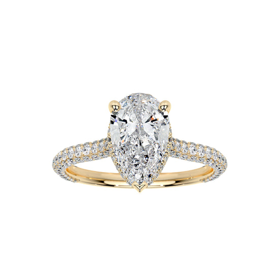 14K Certified Lab Diamond Ladies Ring Pear Yellow Gold 1.73CTW